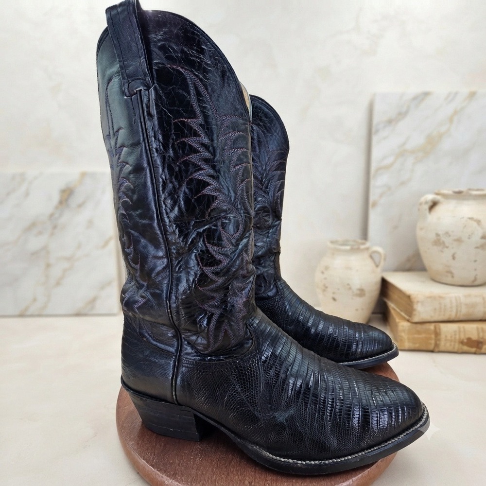Vintage Nocona Boots Mens 9.5 D Black Lizard Iguana Skin Western Cowboy Boots